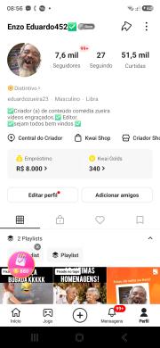 Conta Kwai de Entretenimento com 7K+ Seguidores - Verificada e Monetizada