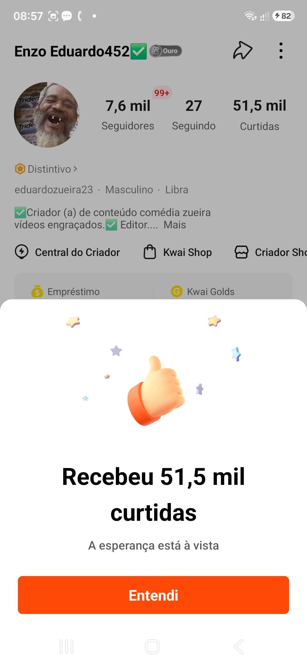 Conta Kwai de Entretenimento com 7K+ Seguidores - Verificada e Monetizada - Preview 1