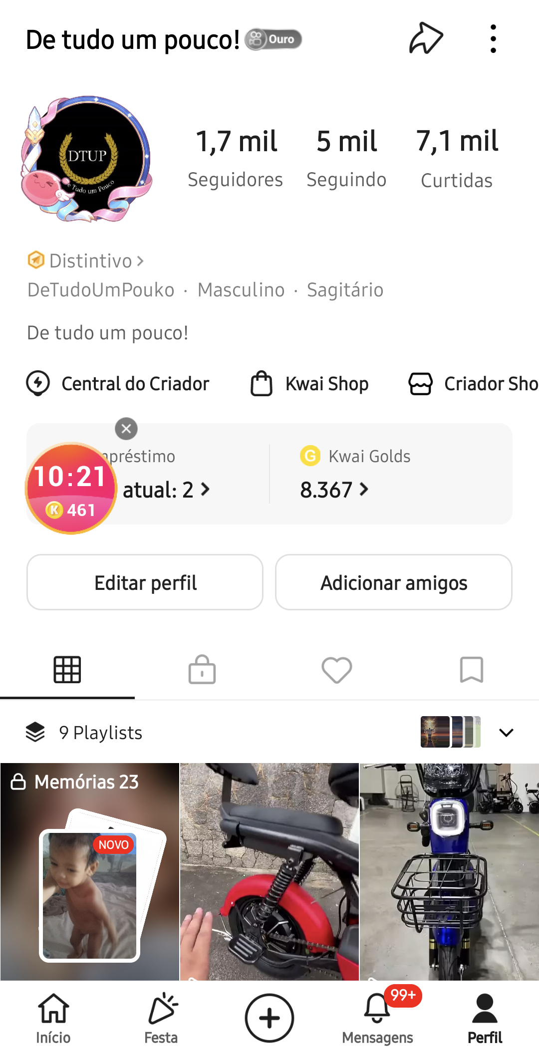 Conta Kwai de Curiosidades com 1K+ Seguidores - Monetizada | Alto Engajamento • Muito Ativa - Preview 1