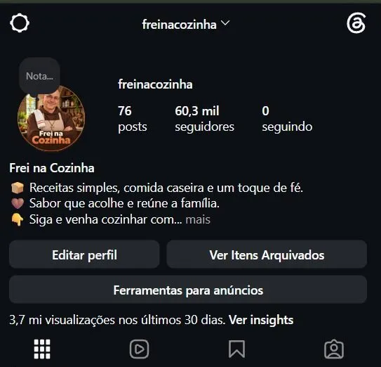 Conta Instagram de Culinária e Gastronomia com 60K+ Seguidores | Alto Engajamento • Muito Ativa - Imagem Principal