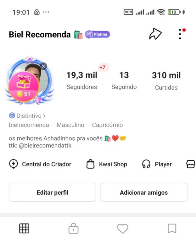 Conta Kwai de Outros com 19K+ Seguidores | Alto Engajamento • Muito Ativa - Imagem Principal
