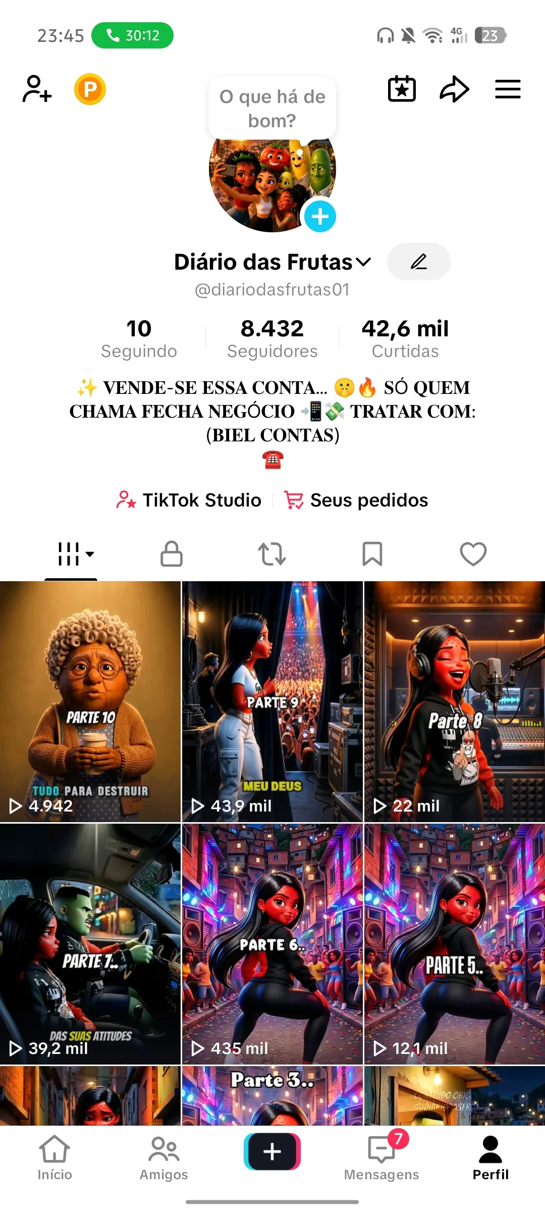 Conta Tiktok de Outros com 8K+ Seguidores | Alto Engajamento - Imagem Principal