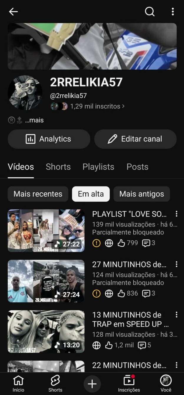Conta YouTube de Músicas com 1K+ Inscritos | Alto Engajamento - Imagem Principal