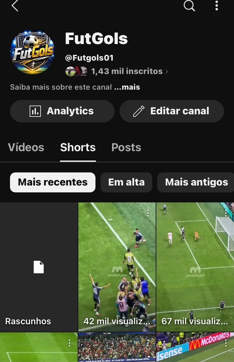 Conta YouTube de Futebol e Esportes com 1K+ Inscritos | Alto Engajamento - Imagem Principal
