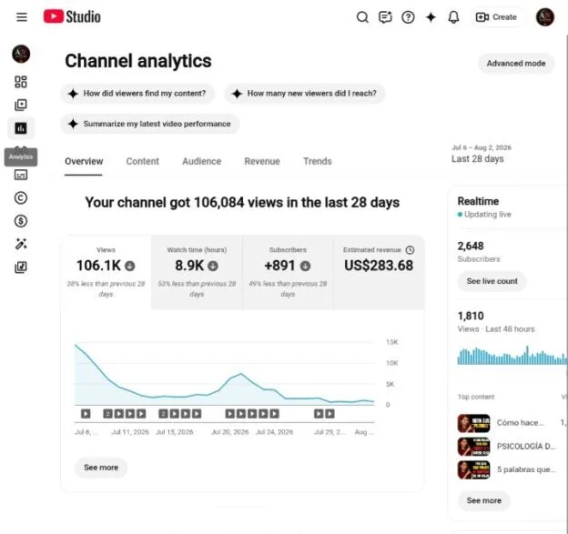 Conta YouTube de Outros com 2K+ Inscritos - Monetizada | Alto Engajamento - Imagem Principal