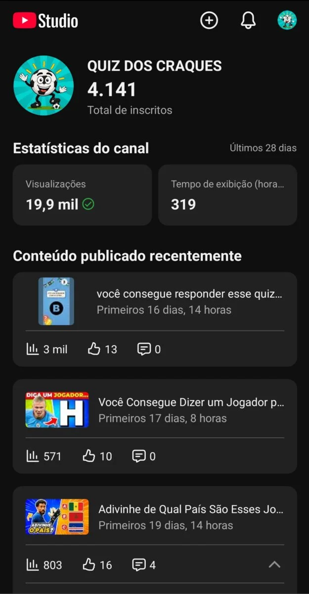 Conta YouTube de Futebol e Esportes com 4K+ Inscritos | Alto Engajamento - Imagem Principal