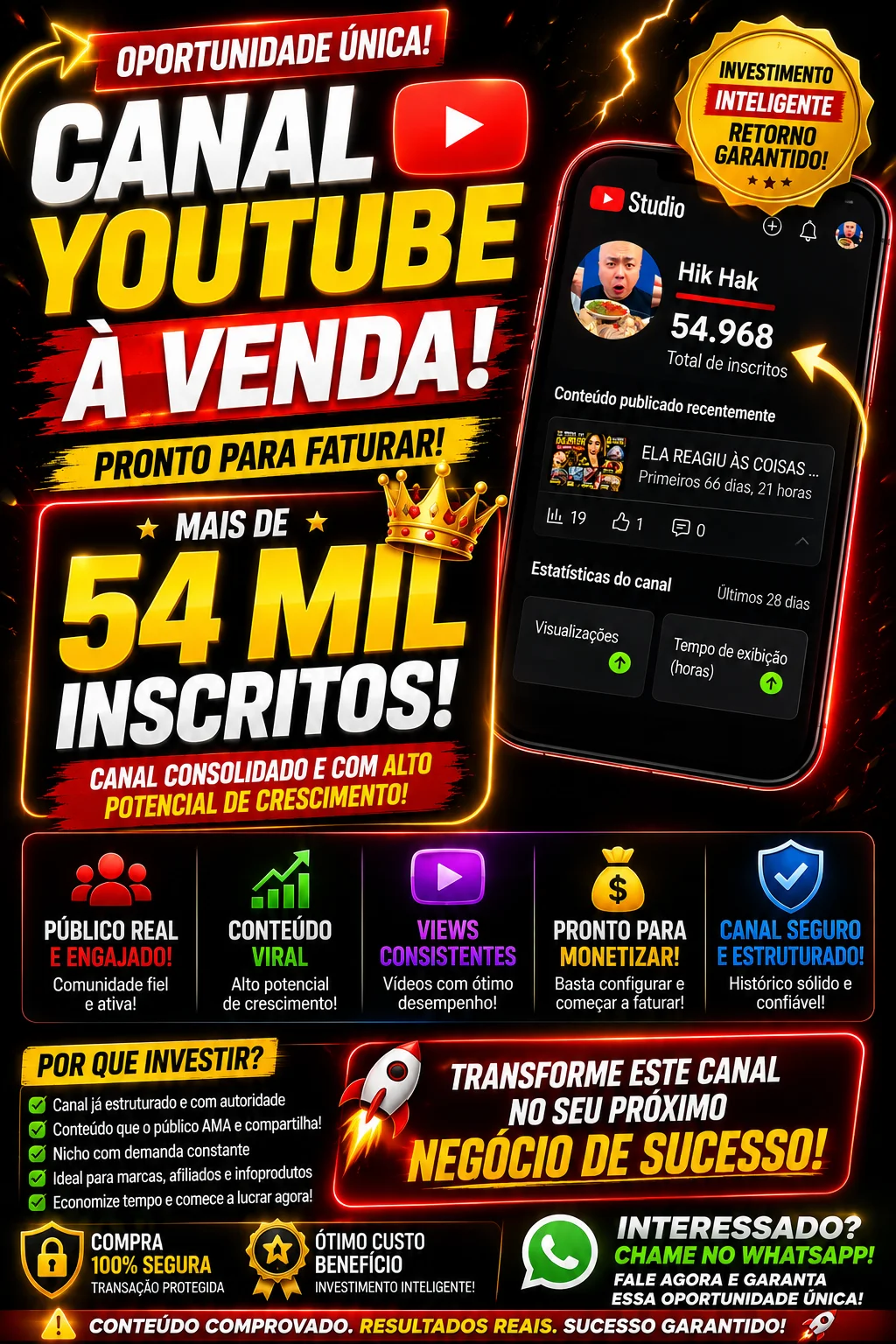 Conta YouTube de Outros com 54K+ Inscritos | Alto Engajamento • Muito Ativa - Imagem Principal