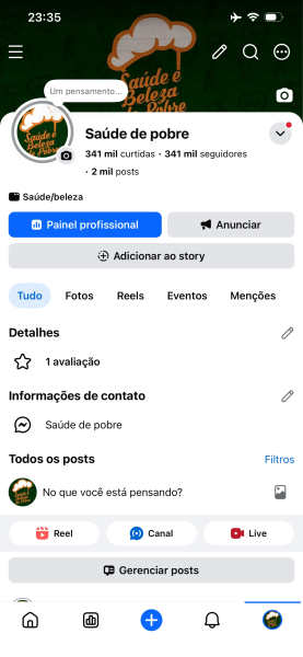 Conta Facebook de Outros com 100K+ Seguidores | Alto Engajamento • Muito Ativa
