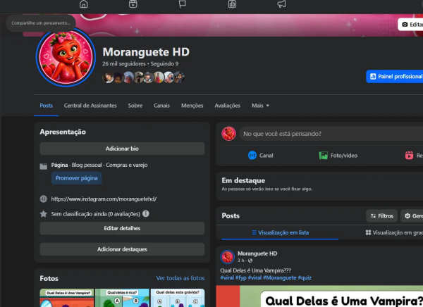 Conta Facebook de Outros com 10K+ Seguidores | Alto Engajamento • Muito Ativa