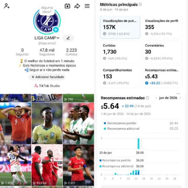 Conta Tiktok de Futebol e Esportes com 47K+ Seguidores | Alto Engajamento • Muito Ativa