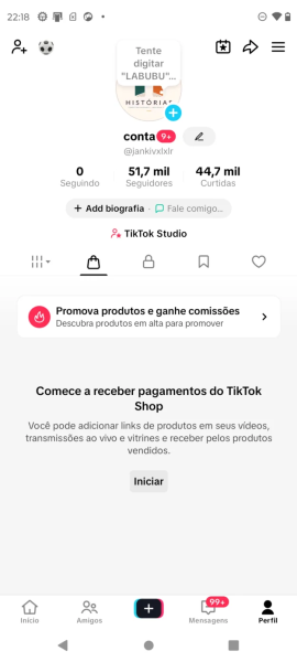 Conta Tiktok de Outros com 52K+ Seguidores | Alto Engajamento • Muito Ativa