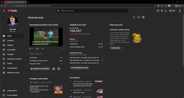 Conta YouTube de Futebol e Esportes com 104K+ Inscritos - Monetizada | Alto Engajamento • Muito Ativa