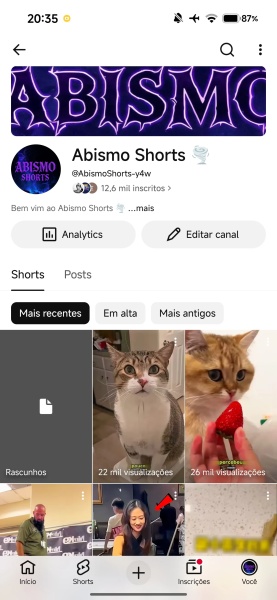 Conta YouTube de Outros com 12K+ Inscritos | Alto Engajamento • Muito Ativa