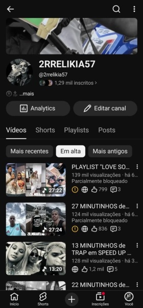 Conta YouTube de Músicas com 1K+ Inscritos | Alto Engajamento
