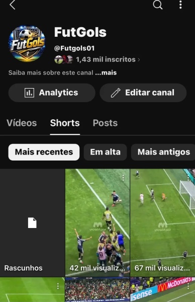 Conta YouTube de Futebol e Esportes com 1K+ Inscritos | Alto Engajamento