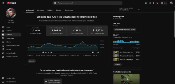 Conta YouTube de Jogos e Games com 208K+ Inscritos - Monetizada | Alto Engajamento • Muito Ativa