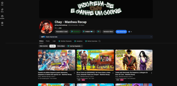Conta YouTube de Filmes e Séries com 2K+ Inscritos | Alto Engajamento