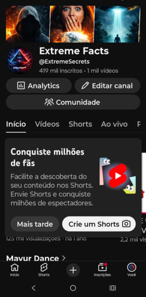 Conta YouTube de Outros com 419K+ Inscritos | Alto Engajamento • Muito Ativa