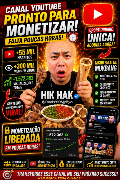 Conta YouTube de Outros com 55K+ Inscritos | Alto Engajamento • Muito Ativa