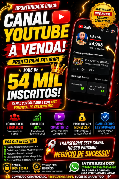 Conta YouTube de Outros com 54K+ Inscritos | Alto Engajamento • Muito Ativa