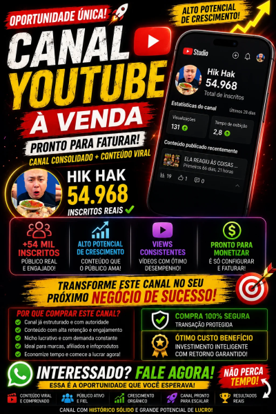 Conta YouTube de Outros com 54K+ Inscritos | Alto Engajamento • Muito Ativa