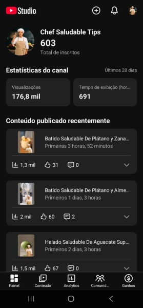 Conta YouTube de Medicina e Saúde com 603 Inscritos | Alto Engajamento