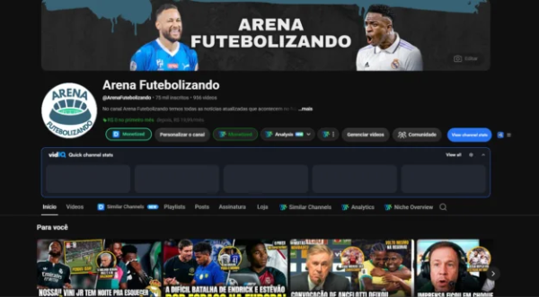 Conta YouTube de Futebol e Esportes com 75K+ Inscritos - Monetizada | Alto Engajamento • Muito Ativa
