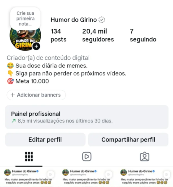 Conta Instagram de Humor com 20K+ Seguidores | Alto Engajamento • Muito Ativa