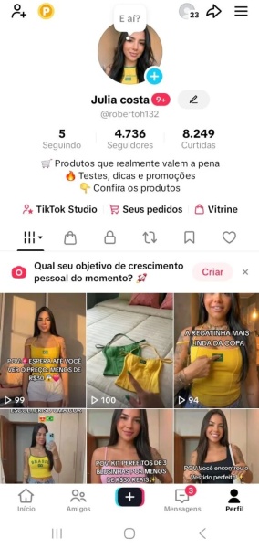 Conta Tiktok de Cabelos e Penteados com 3K+ Seguidores | Alto Engajamento • Muito Ativa