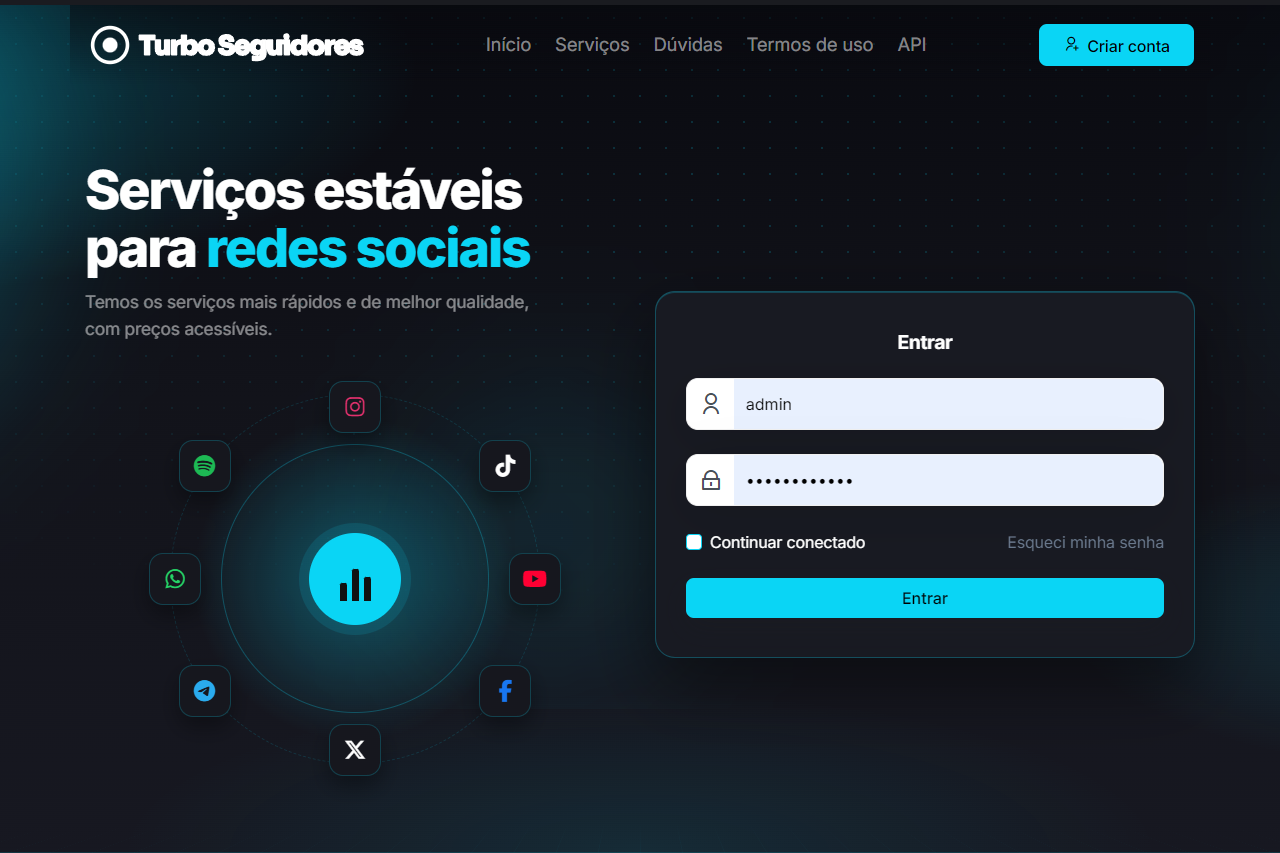 Demonstração do tema Atlântico do painel de seguidores
