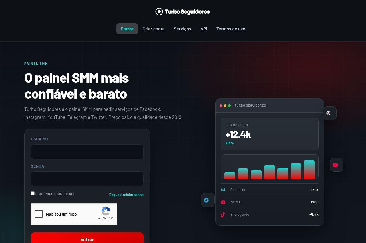 Demonstração do tema Ébano do painel de seguidores