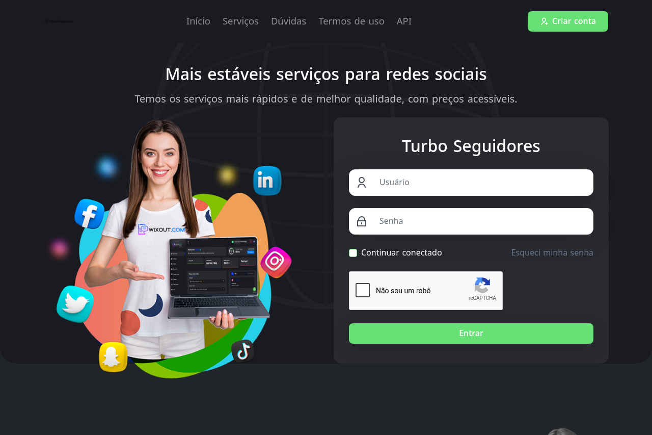 Demonstração do tema Maré do painel de seguidores